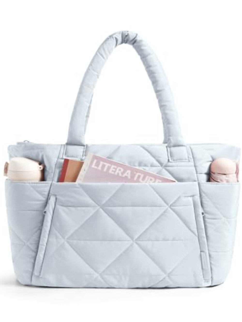 Puffer Tote Bag for Women Lightweight Taslan Multi-Pocket Laptop Work Shoulder